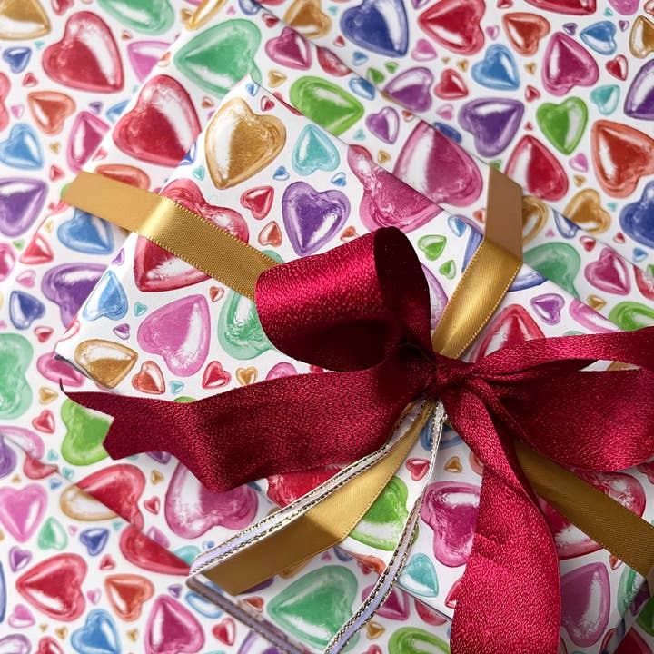 Rainbow Hearts Gift Wrap for wholesale by Amy Hood Illustration