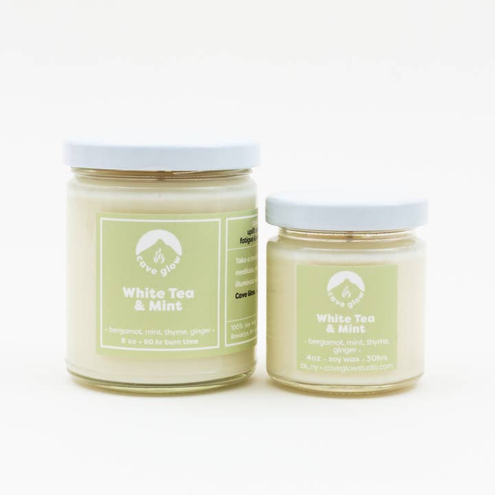 Cave Glow Studio - Wholesale Jar/Filled Candle - White Tea & Mint 8oz Soy Wax Scented Jar Candle2