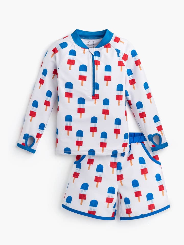 4th of July Rashguard Top Swim Trunks Bundle_Americana Ice Pops for wholesale by Monica + Andy