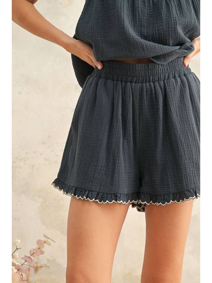 MIOU MUSE - Wholesale Shorts - Women's - P4965ST GAUZE SCALLOPE EDGE SHORTS8