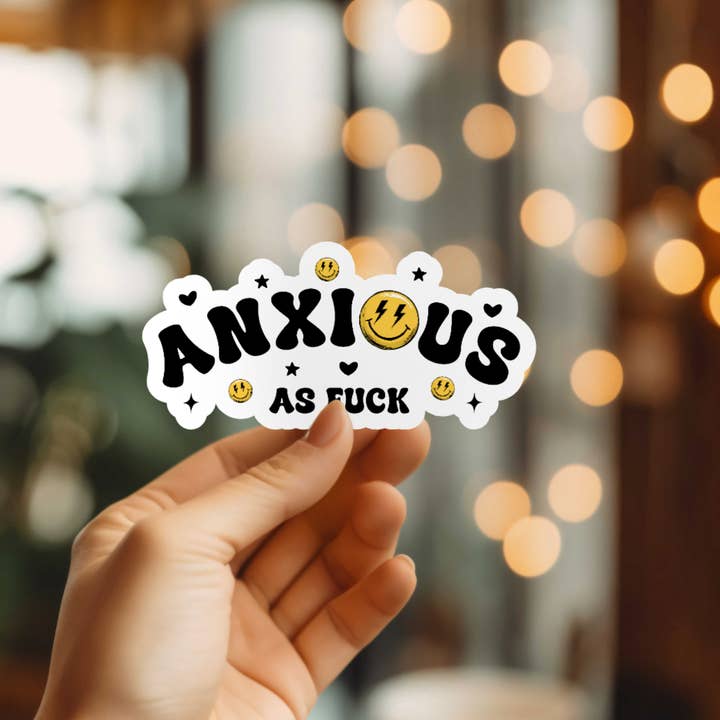 Funny Anxious Vinyl Sticker for wholesale by Mystical Monkey Toes