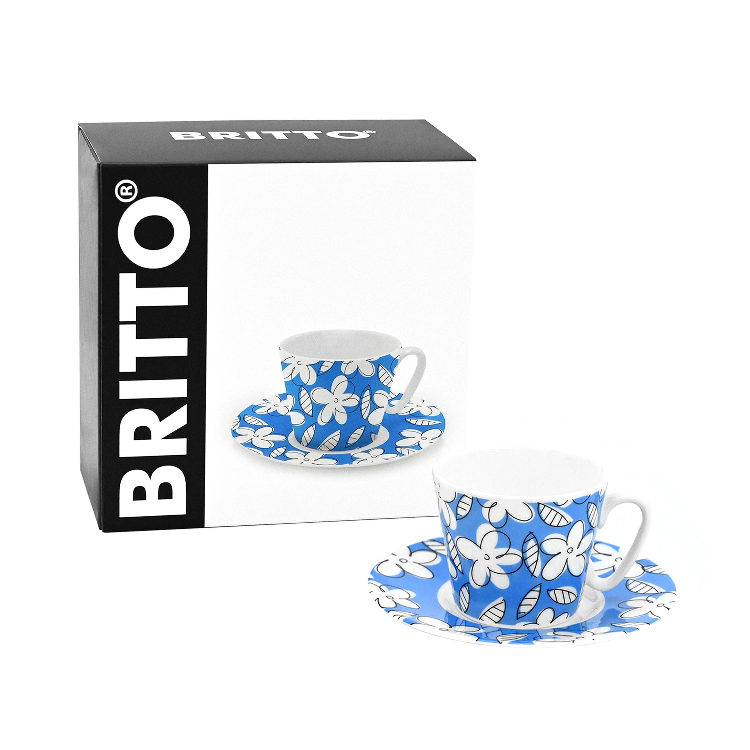 BRITTO® - Vendita all'ingrosso Tazza da tè/caffè - Tazza da caffè espresso BRITTO® con piattino - Fiori blu1