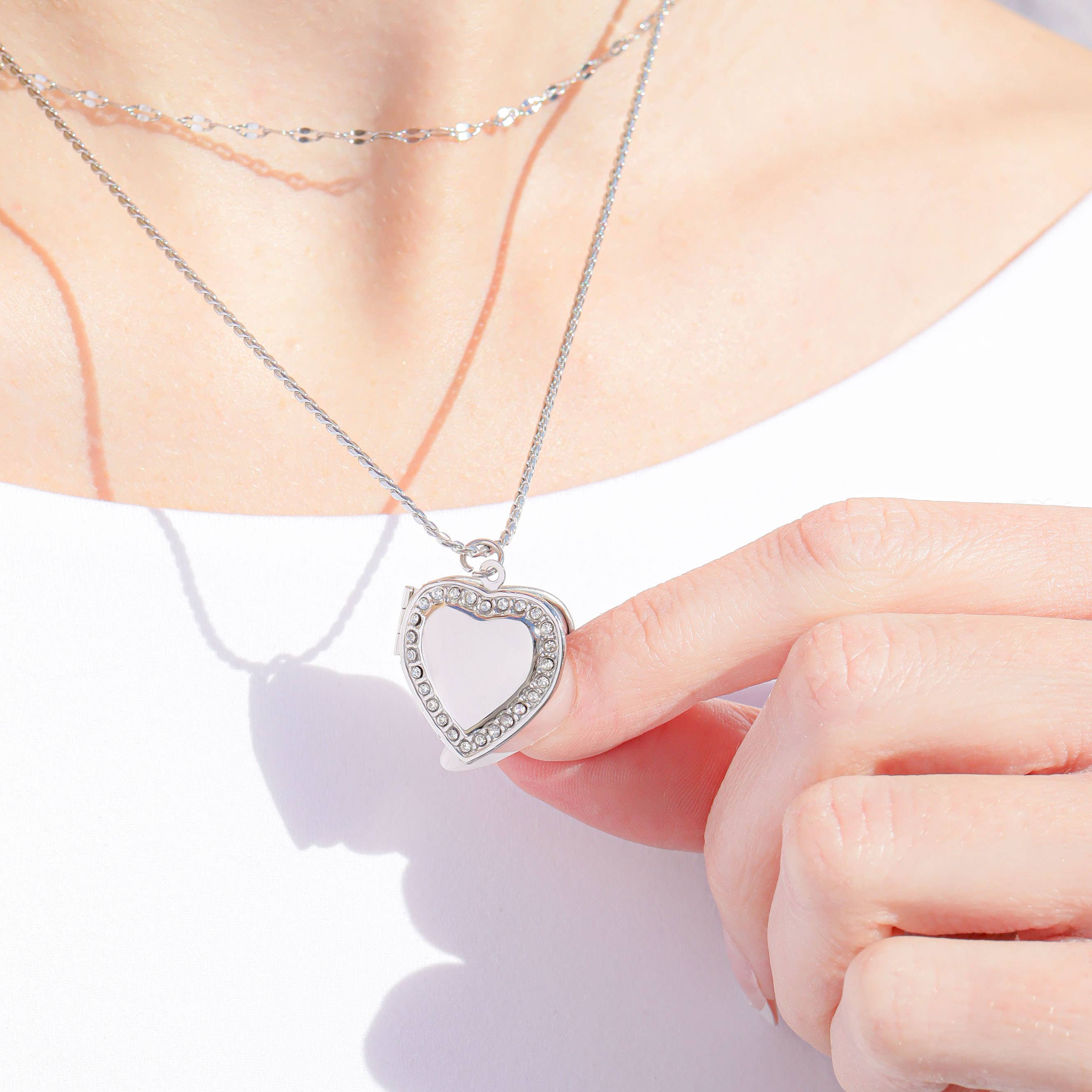 WJW - Wholesale Locket Necklace - 18K Gold PVD Stainless Steel Heart Locket with Stones1