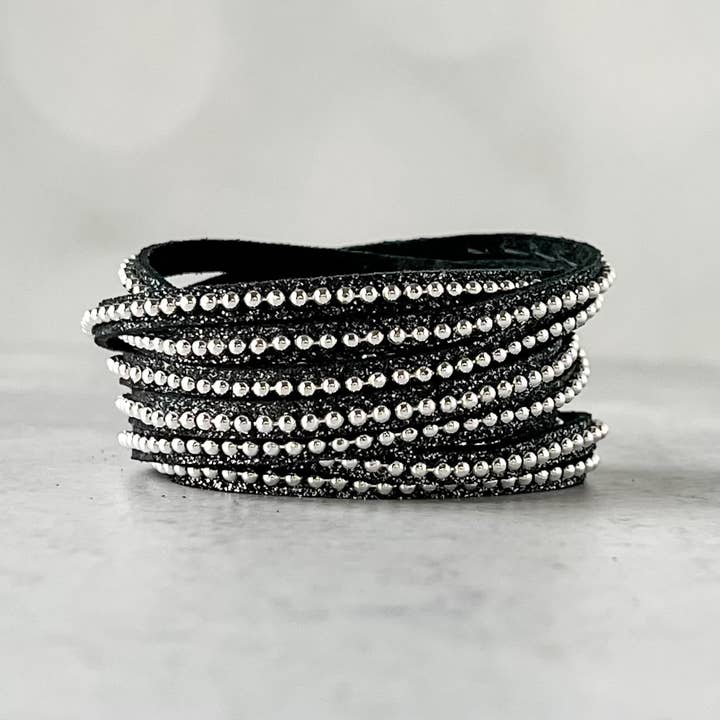 Beads Row Wrap Bracelet in Charcoal Shimmer for wholesale by Presh