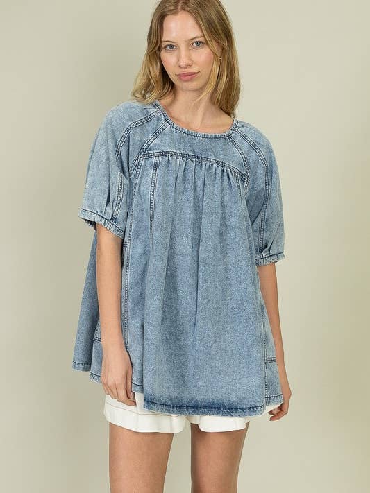 ET1798 TIMELESS TUNIC DENIM WASHED TOP for wholesale by Heyson