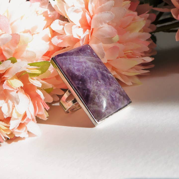 REIKI ~ ring with large rectangular natural hard stone for wholesale by Atisha Spiritual Shop