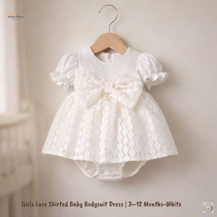 Girls Lace Skirted Baby Bodysuit Dress | 3–12 Months for wholesale by Omnis Pura