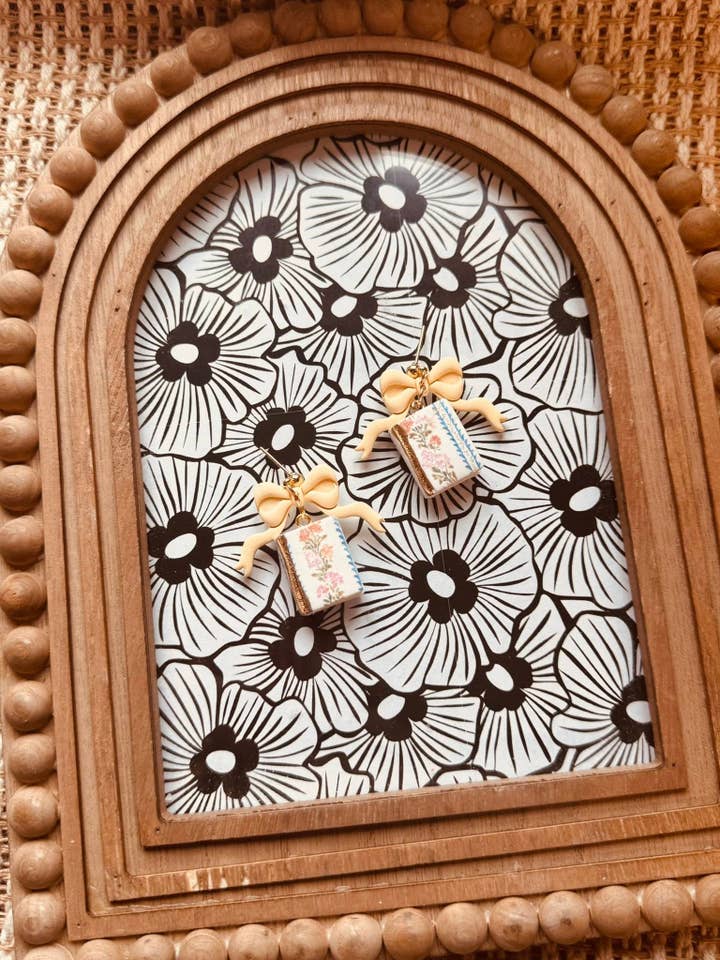 Yellow Books with Bows | Polymer Clay Earrings for wholesale by Watch Me Bloom