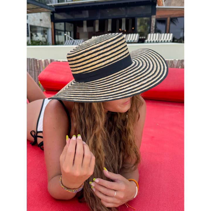 Pink Stripe C.C Boater Sun Hat STH0033 for wholesale on Faire