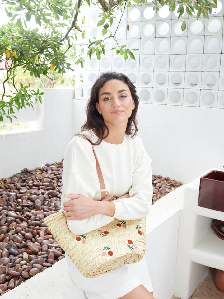 POMELO TERRACOTTA EMBROIDERED BASKET for wholesale by Maradji