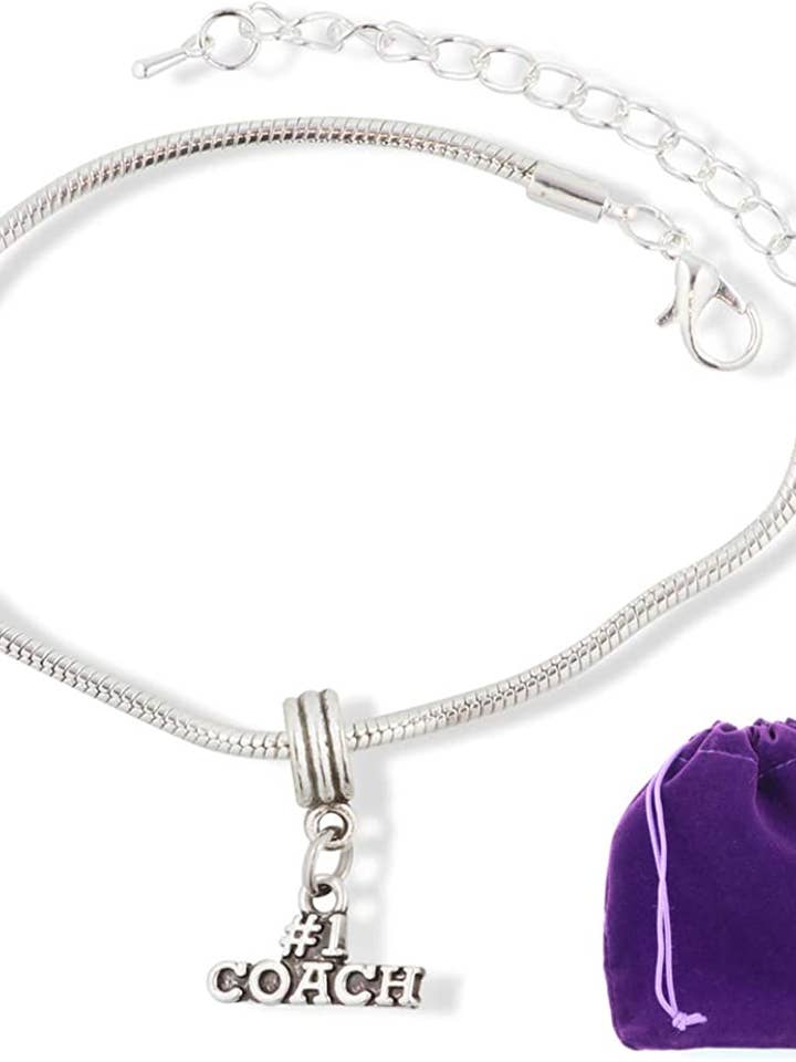 Cadeaux d'entraîneur de basketball | #1 Coach Gift Bracelet à breloques chaîne serpent en acier inoxydable Meilleur cadeau d'entraîneur de basket-ball et cadeau d'entraîneur pour femmes et hommes Également pour la crosse softball, le hockey, le football et le baseball pour la vente par Dave The Bunny