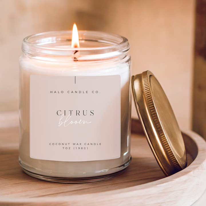 Citrus Blooms 7 oz Coconut Wax Candle | Fresh Citrus + Peony for wholesale by Halo Candle Co.
