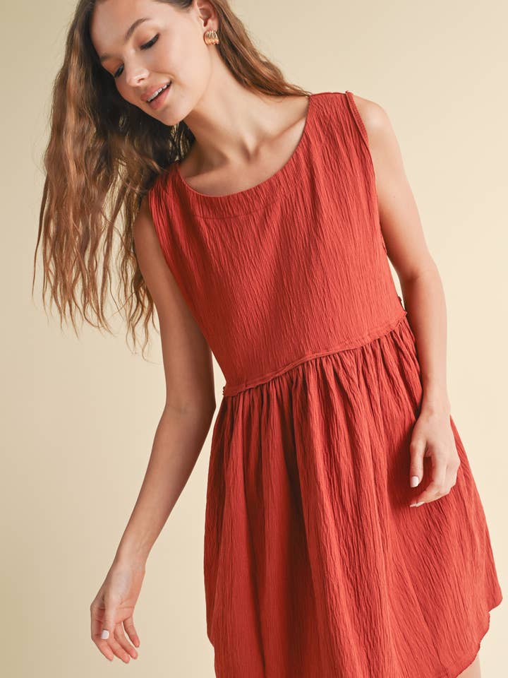 BRICK CRINKLE KNIT MINI DRESS WITH RAW EDGE DETAIL / WL23-8279 for wholesale on Faire