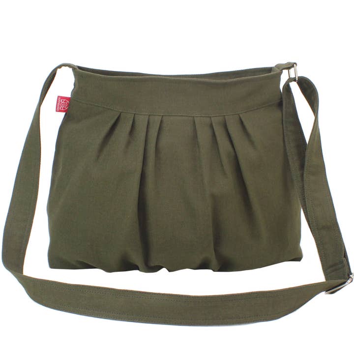 Bolso bandolera de lona verde, orgánico, lavable, plisado para venta al por mayor de hippirhino