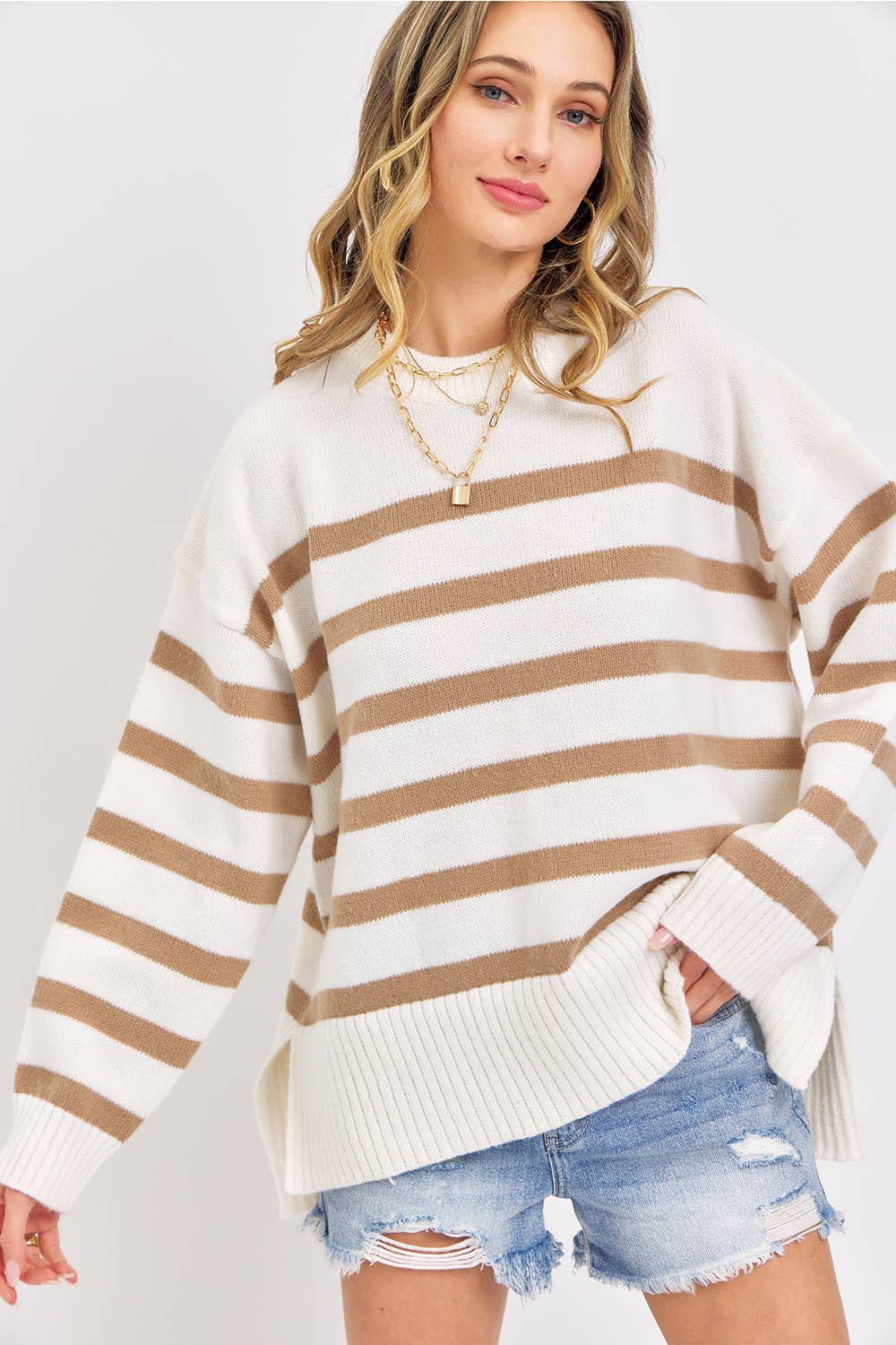 Sweet Lovely by Jen – wholesale Tunic sweater – Women’s – STRIPED PULLOVER OVERSIZE  SWEATER31