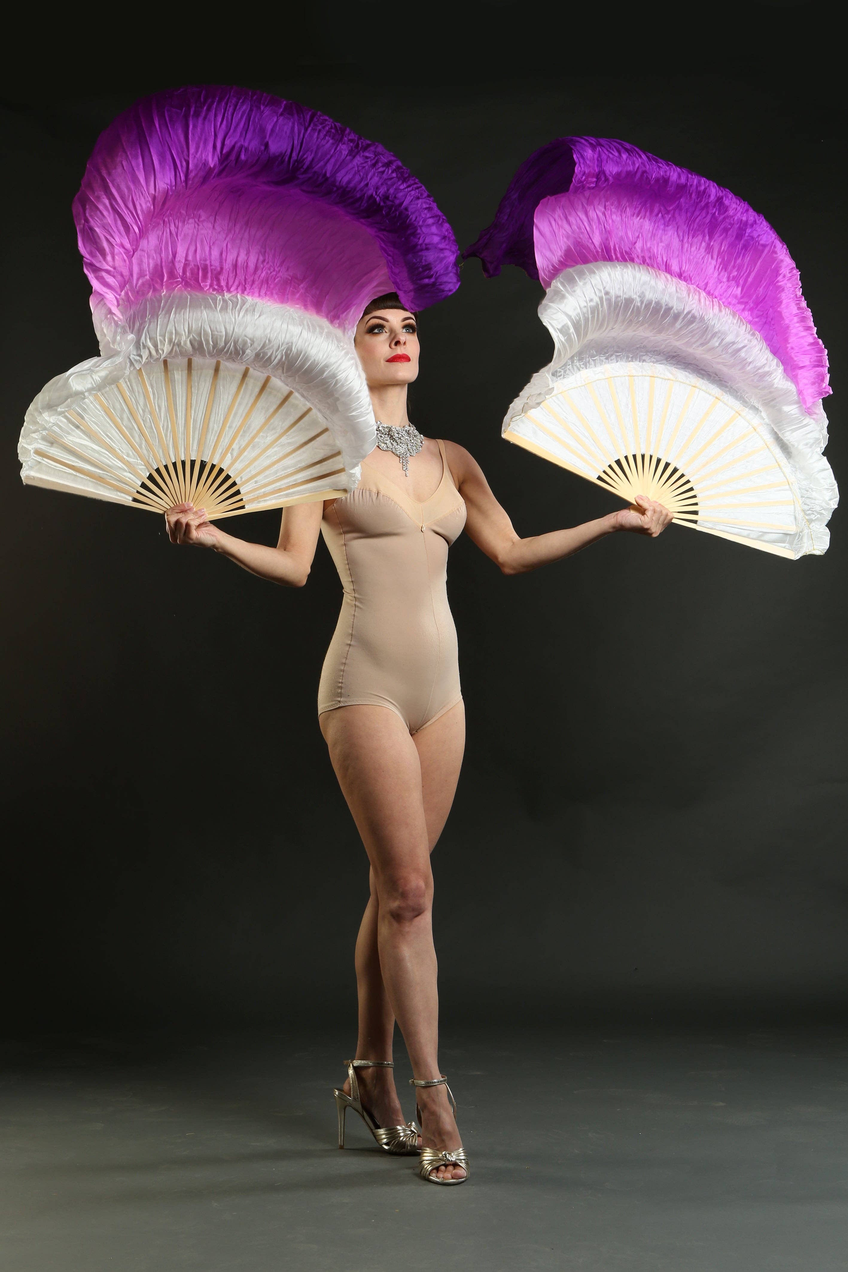 Talulah Blue - Wholesale Party/paper folding fan - Purple Dip Dye Silk Fans