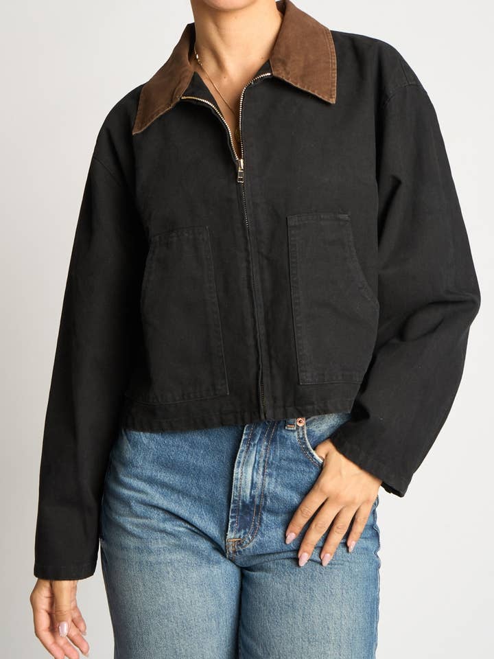 ZIP FRONT CONTRAST COLLAR COTTON JACKET for wholesale by Sans Souci