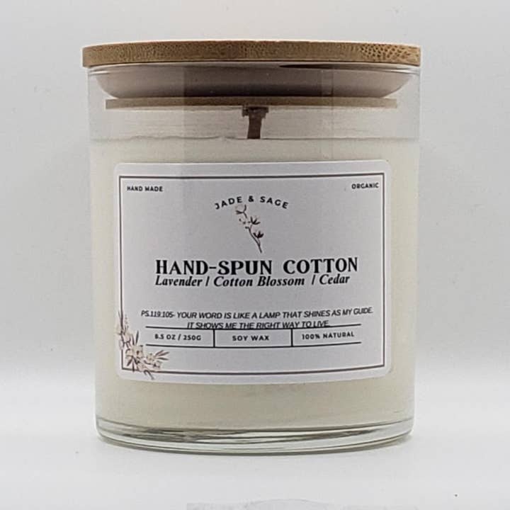 HAND-SPUN COTTON SOY 8.5 OZ. CANDLE for wholesale by Jade & Sage LLC