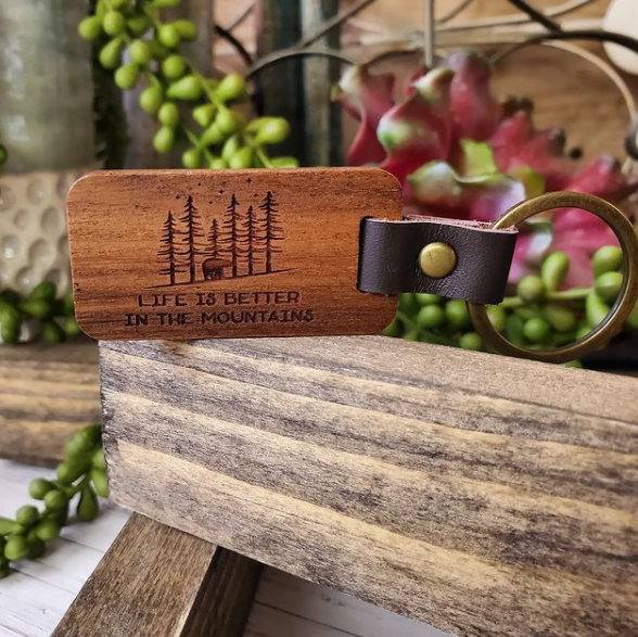 Mad River – wholesale Keychain – Unisex – Custom Wood and Leather Keychain - customizable4