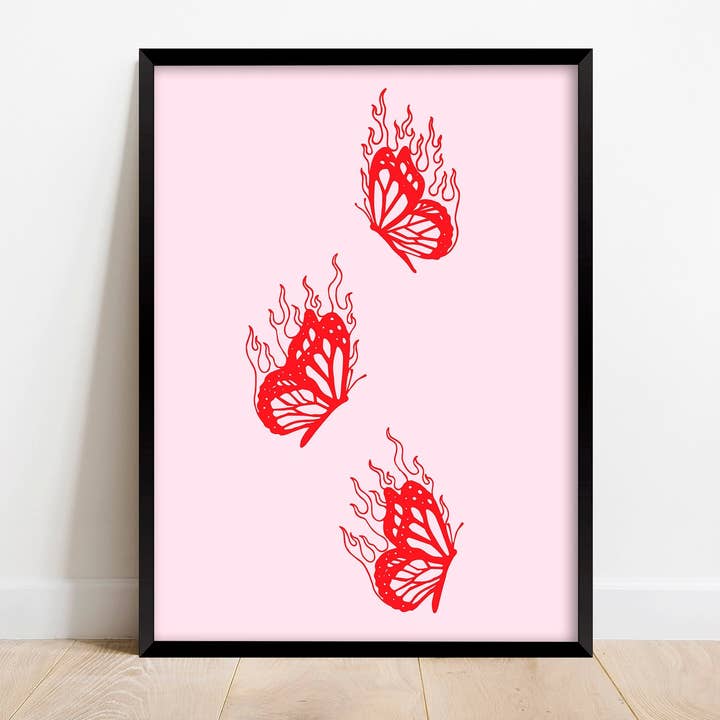 Donne-moi des papillons Impression artistique rose et rouge pour la vente par Steph Marie Art