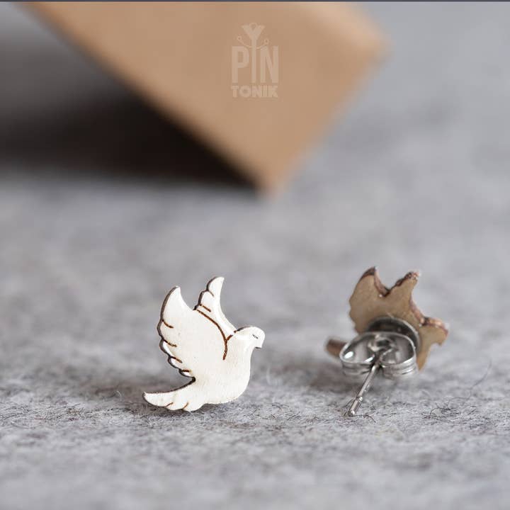 PinTonik - Wholesale Stud/Post Earrings - White Dove Stud Earrings for Religious Occasions3