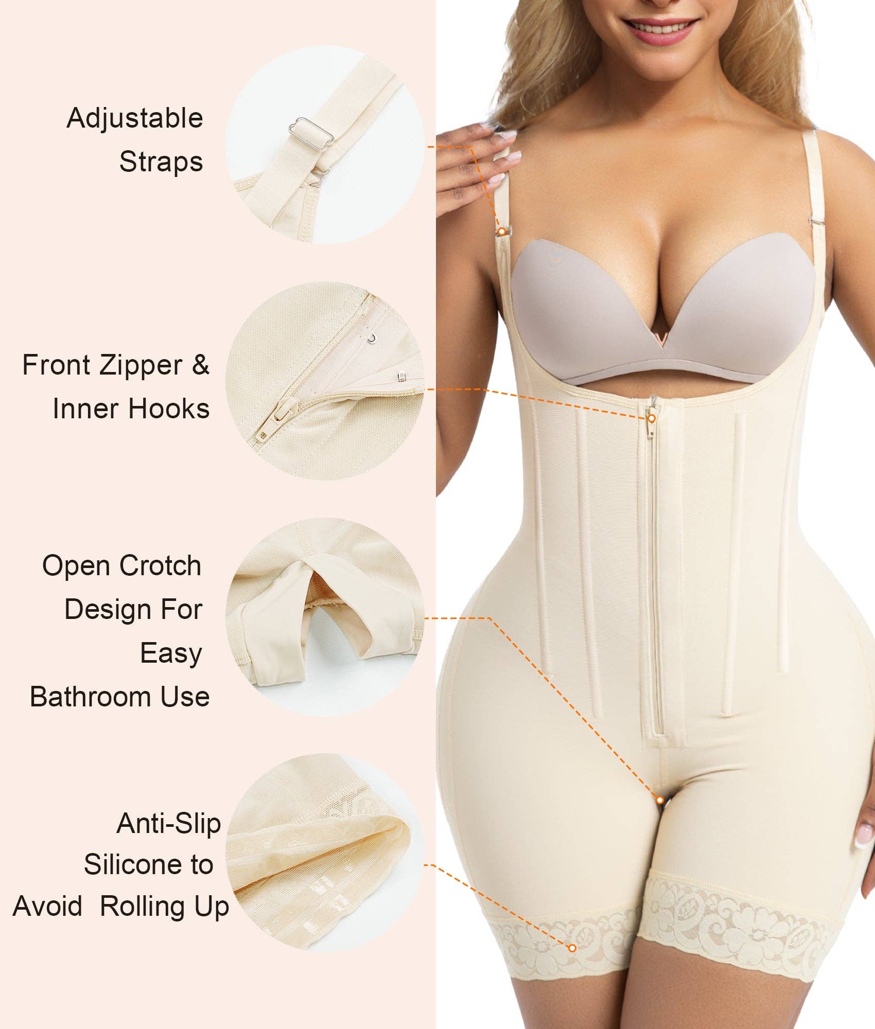 ShaperX Shapewear - Vente Sous-vêtements sculptants – femme - SHAPERX Faja avec 6 Baleines en Acier, Contrôle du Ventre, Fermeture Éclair & Crochets, Rehausseur de Fesses5