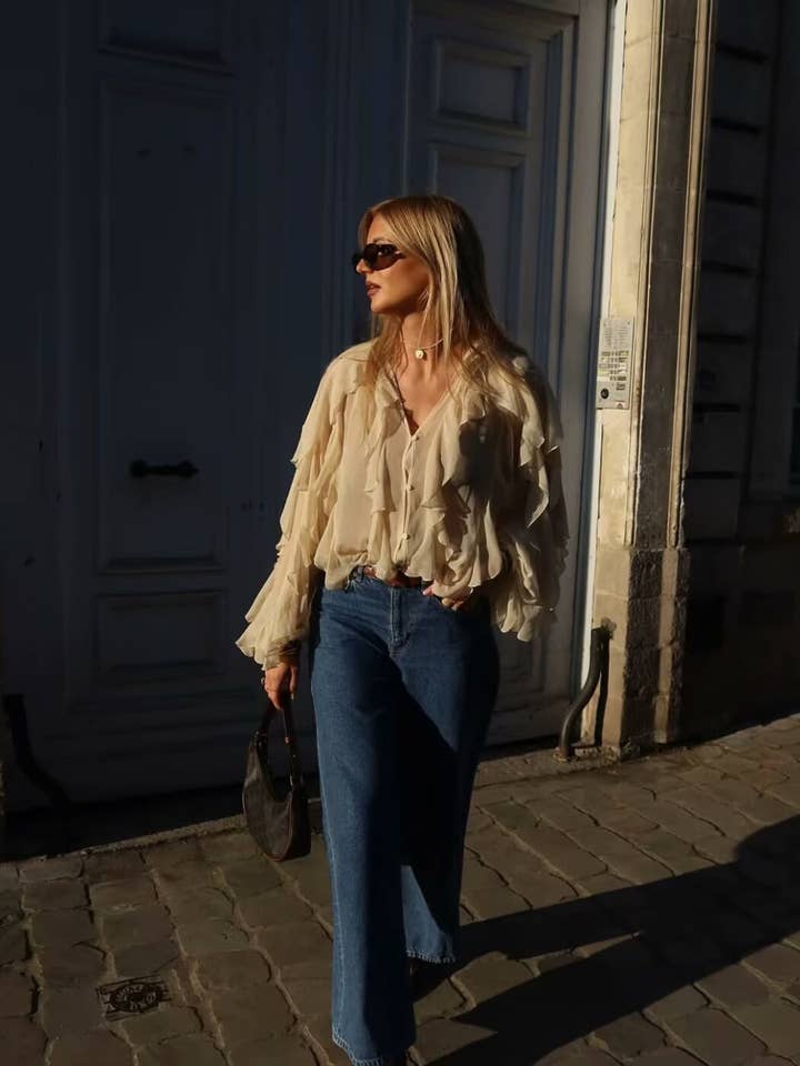 Marayn - Wholesale Blouse - Women's - Chic 2025 European Vneck Ruffled Layered Blouse B888272