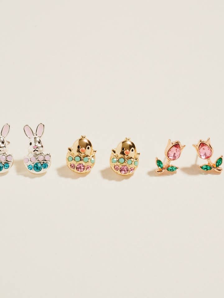 Osterhase Ei Blume 3er-Set Ohrstecker für den Großhandel von Designature New York