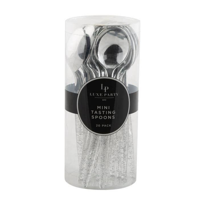 Luxe Party - Wholesale Table Spoon (Cutlery) - White and Silver Plastic Mini Spoons | 20 Spoons