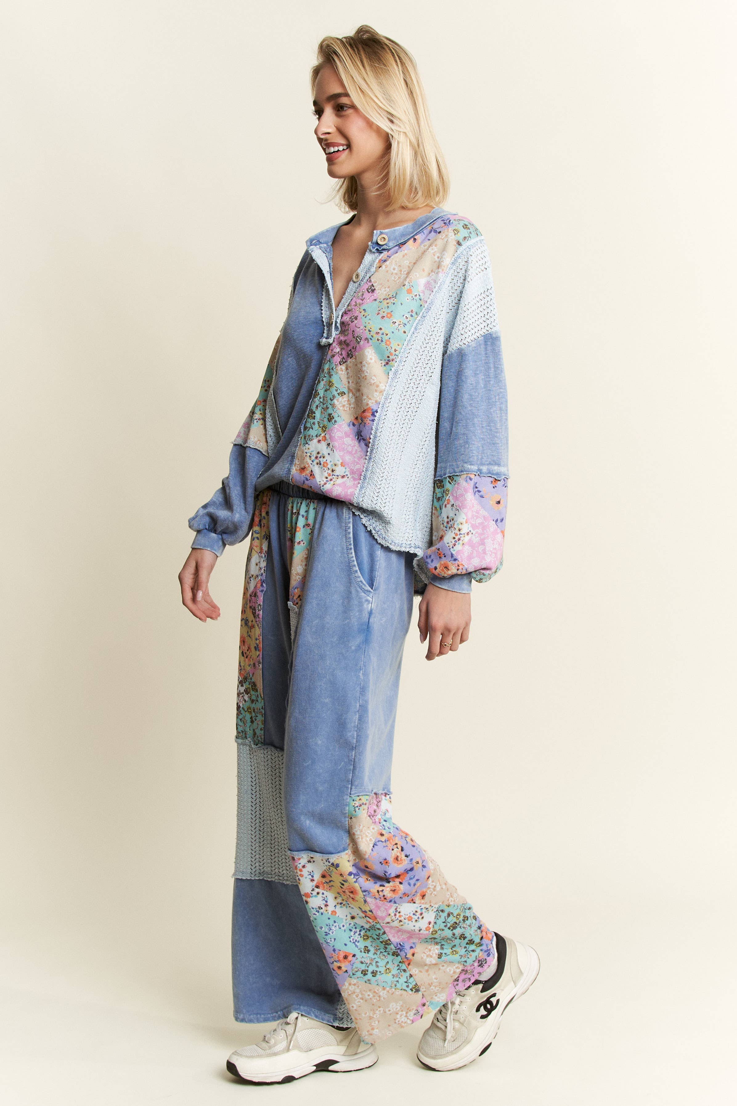 J.Her - Wholesale Pants - Women's - Mineral Washed Floral WaveKnit Jacquard Boho Pants HP610613