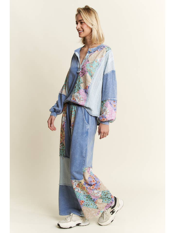 J.Her - Wholesale Pants - Women's - Mineral Washed Floral WaveKnit Jacquard Boho Pants HP610613