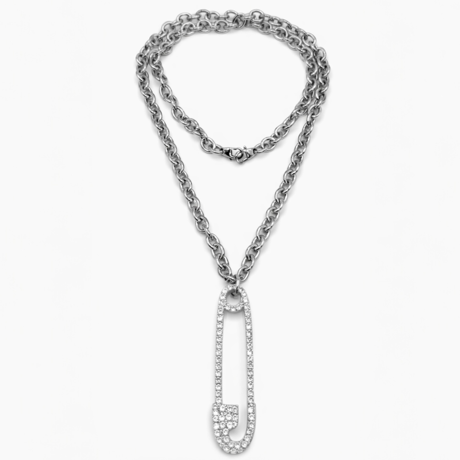 Jagged Halo Jewelry - Wholesale Pendant/Charm Necklace - Safety Pin Pendant Long Chain Necklace1