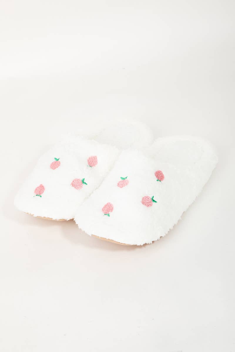 Collections by Fame Accessories - Wholesale Slippers - Women's - Strawberries Print Fur Slippers0