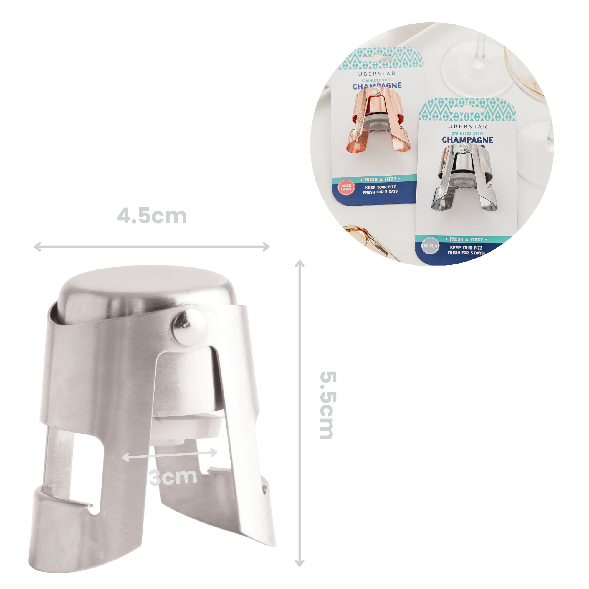 UBERSTAR – wholesale Wine stopper – Champagne Stopper - Silver4