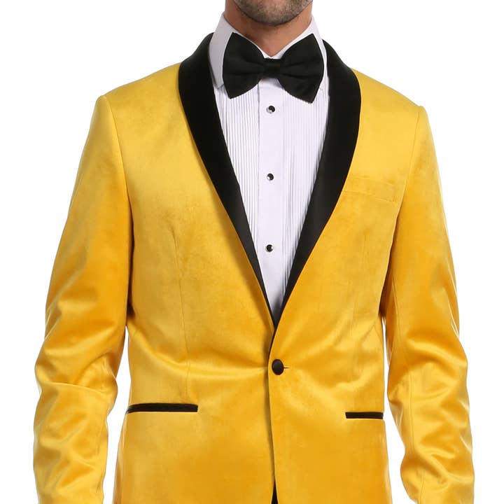 Blazer esmoquin de terciopelo entallado Enzo Gold para hombre para venta al por mayor de Ferrecci