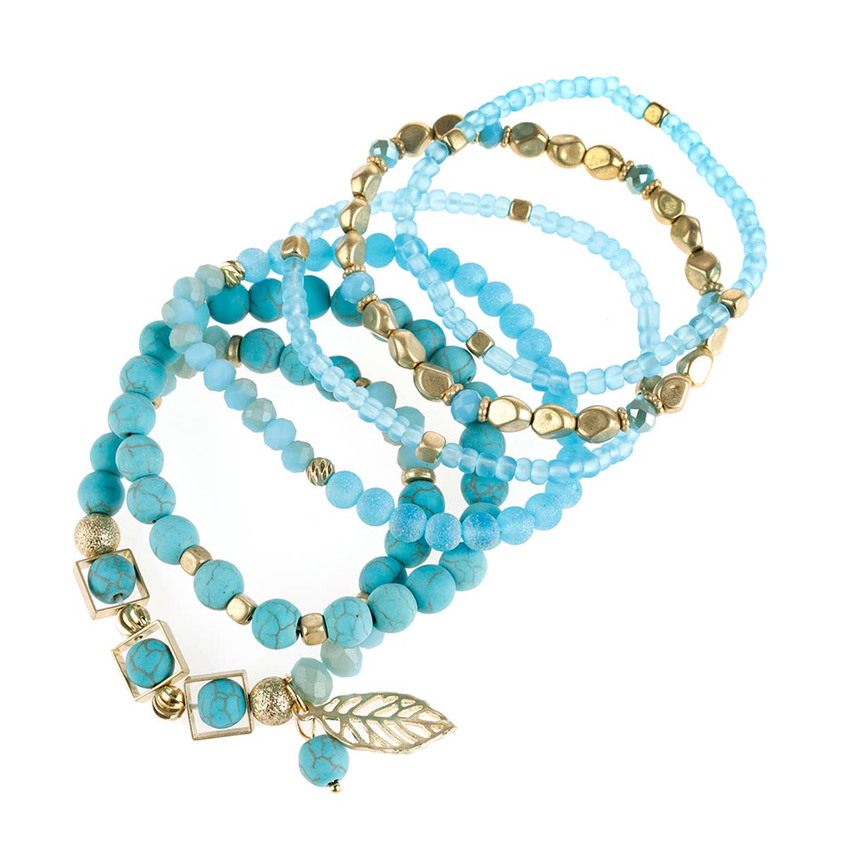 MYS Wholesale Inc - Wholesale Charm/Dangle Bracelet - Natural Stone Mixed Beads Leaf Charm Bracelet9