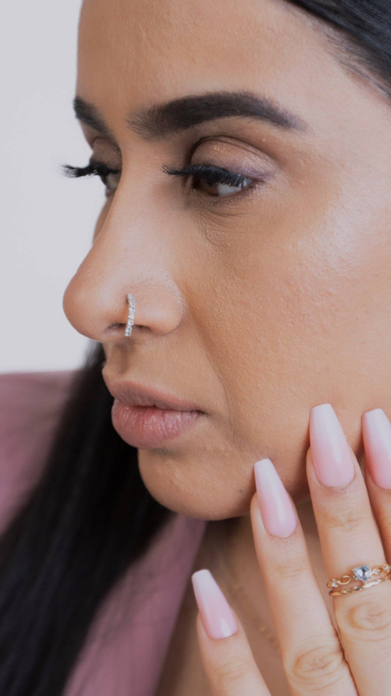 8 Stone Silver Nose Ring For Pierced and Non Pierced Nose for wholesale on Faire2