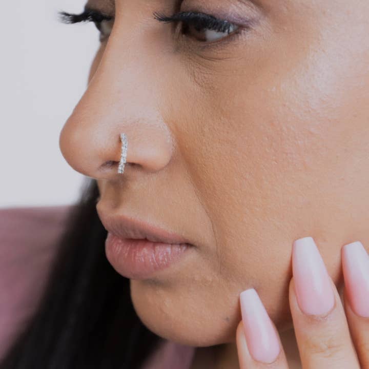 8 Stone Silver Nose Ring For Pierced and Non Pierced Nose for wholesale on Faire2