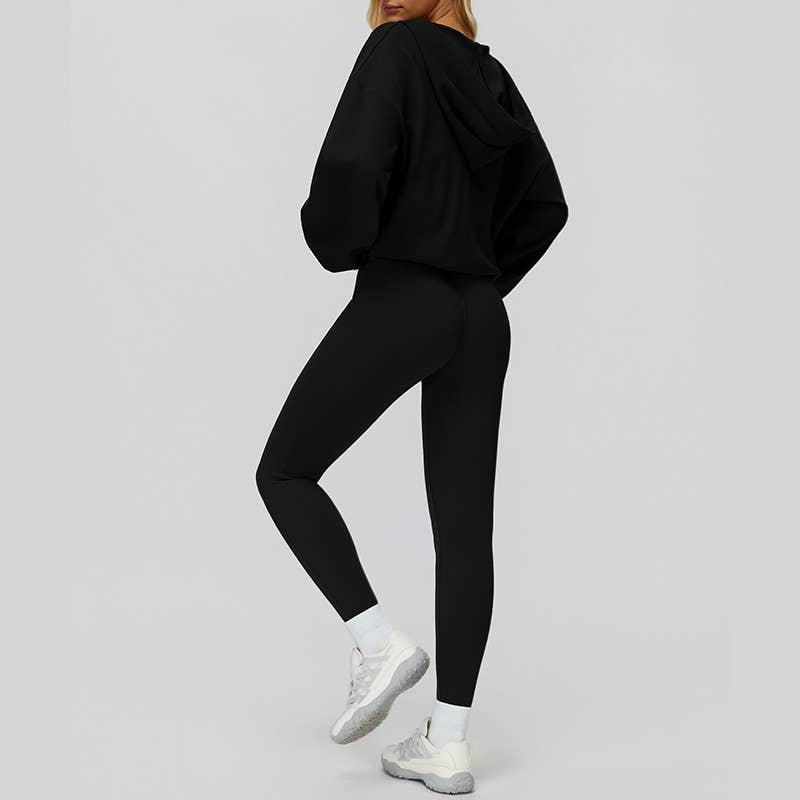 WONDERXFANS - Vendita all'ingrosso Completo sportivo - Donna - Giacca con cappuccio a V+Top sportivo+Leggings a vita alta2