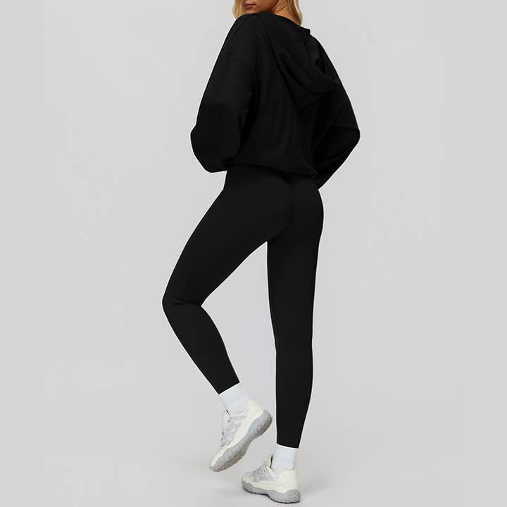 WONDERXFANS - Vendita all'ingrosso Completo sportivo - Donna - Giacca con cappuccio a V+Top sportivo+Leggings a vita alta2