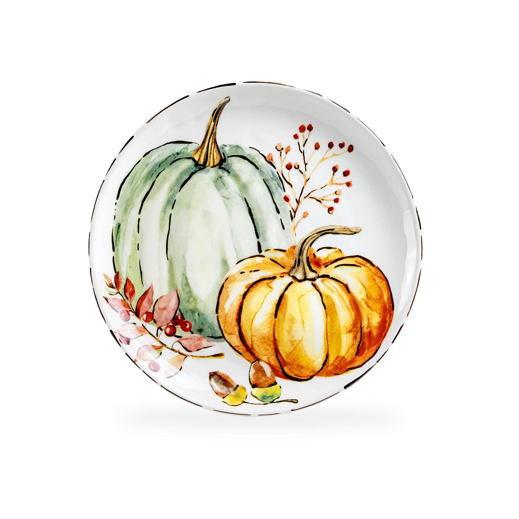 Grace Teaware - Wholesale Salad Plate - Fall Pumpkins with Holly and Acorns Dessert / Salad Plate2