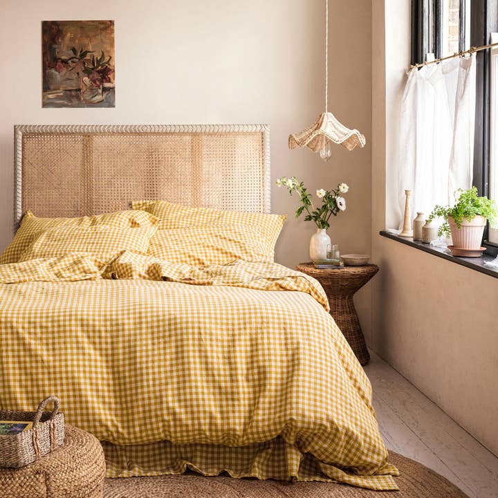 Piglet in Bed USA - Wholesale Bedding Pillowcase/Sham - Honey Gingham Linen Blend Pillowcase (Pair)