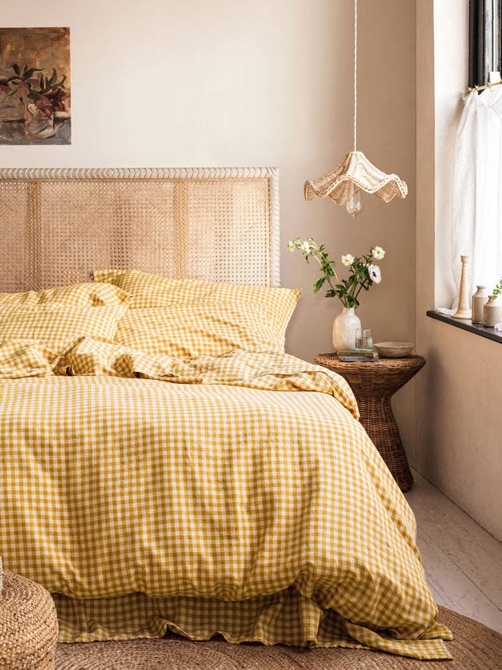 Honey Gingham Linen Blend Duvet Cover for wholesale by Piglet in Bed USA