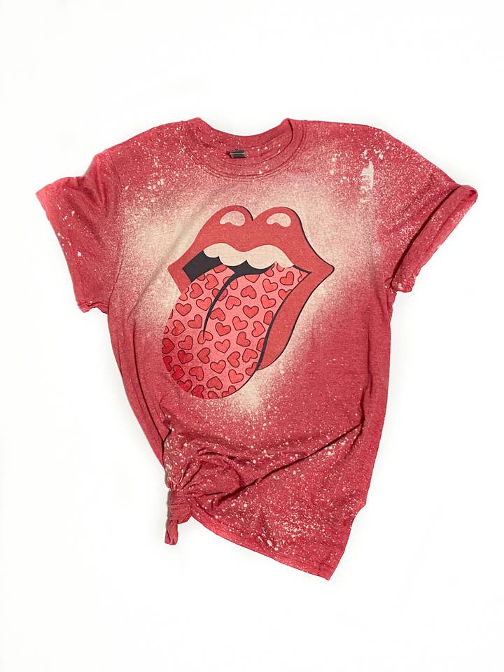 Heart Tongue Bleached Valentine's Tee for wholesale by Pick Your Poison Tees LLC (Formerly Wandering Owl Designs)