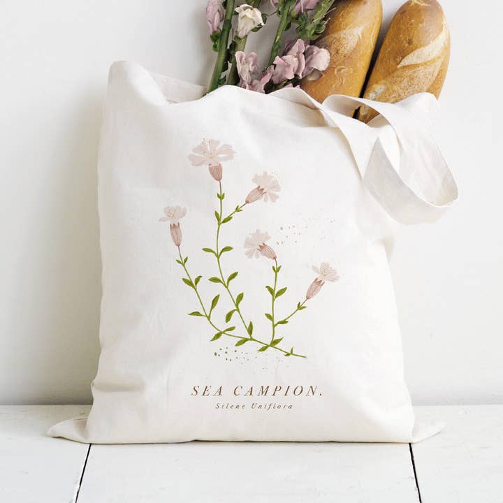 Borsa tote botanica Sea Campion per la vendita all'ingrosso da parte di Britain Illustrated