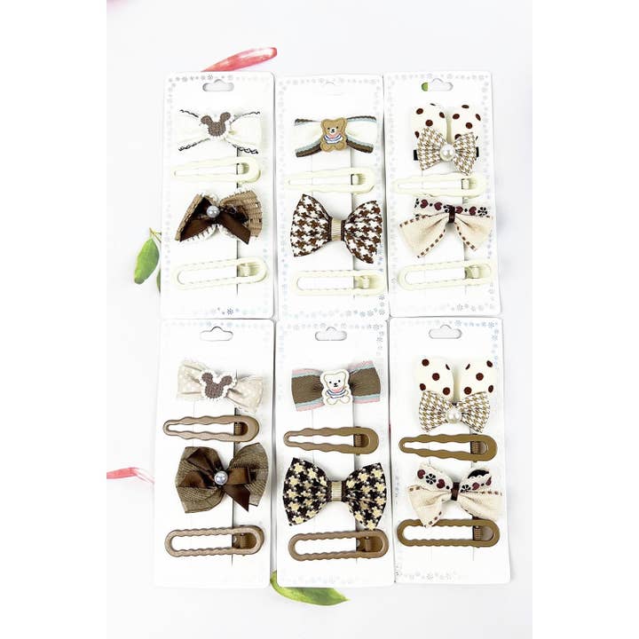 4 PCS SET NUDE TONE COLOR MINI BOW KIDS HAIR CLIP SET for wholesale by JHP Collection
