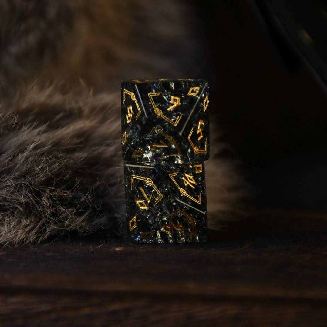 Misty Mountain Gaming - Wholesale Dobbelstenen - Nordic Black Shattered Glass Dobbelstenen Set - Dobbelstenen Rond de Wereld Collectie2