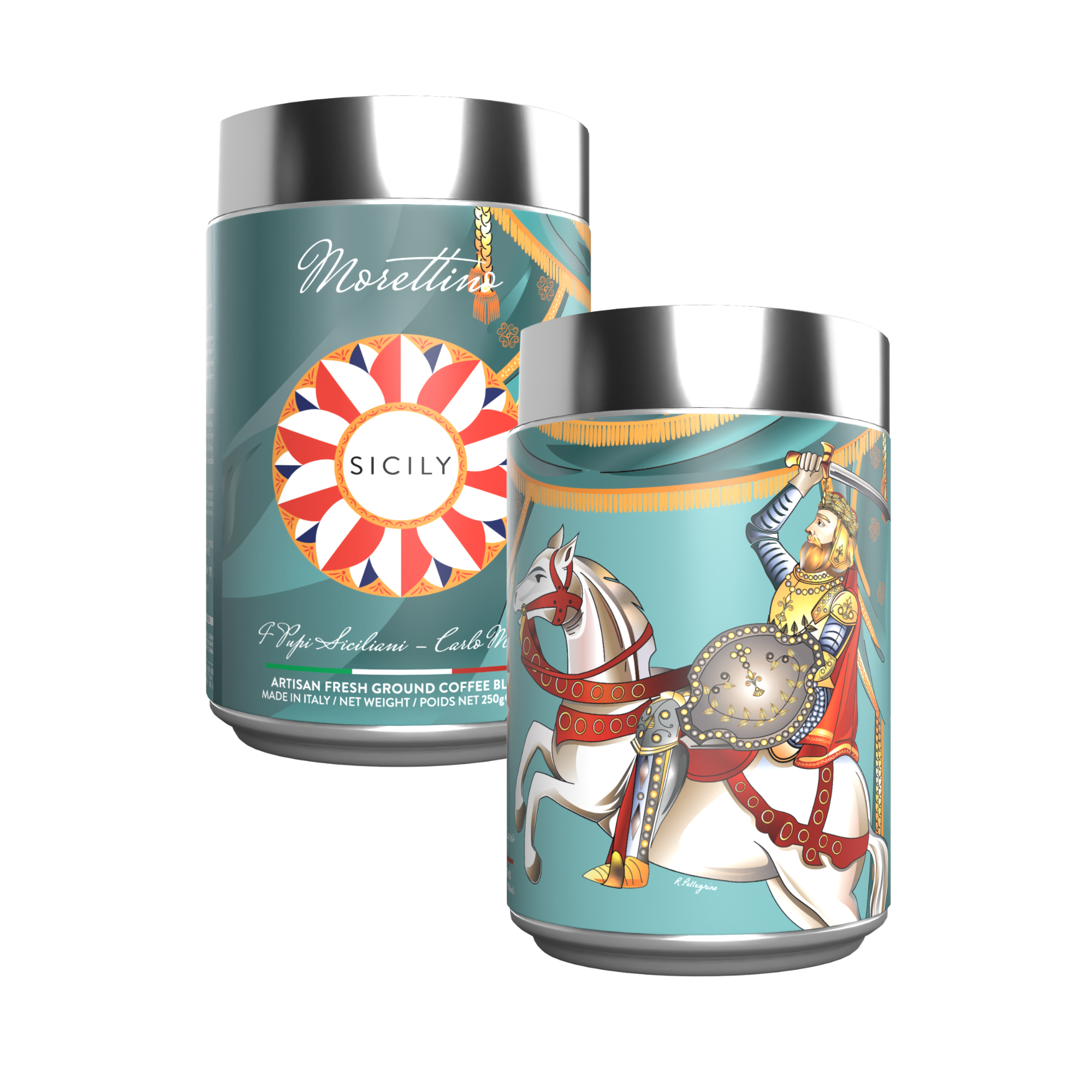 Ciao Imports - Wholesale Ground Coffee - Morettino,  I Pupi Siciliani, Carlo Magno Ground Coffee in Tin (250g/8.8oz)0