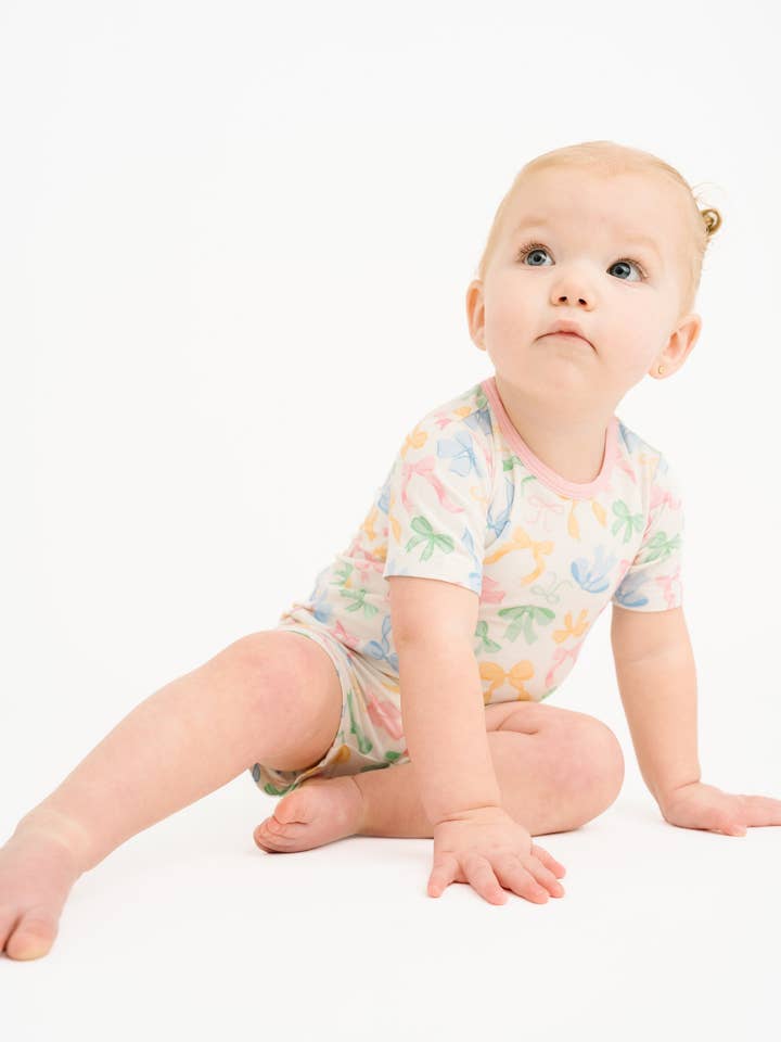 Little One Shop - Wholesale Top & Short Set - Kids - Pastel Bow Bamboo Shorts Set