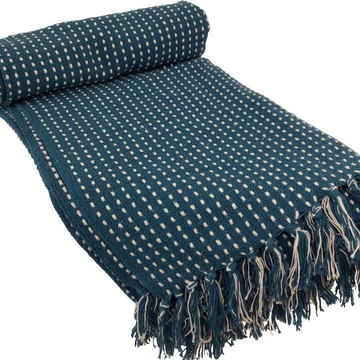 G00412: Pick stitch throw,lt blue 80% ctn,20% poly,50x60in for wholesale by Silver Tree Home & Holiday
